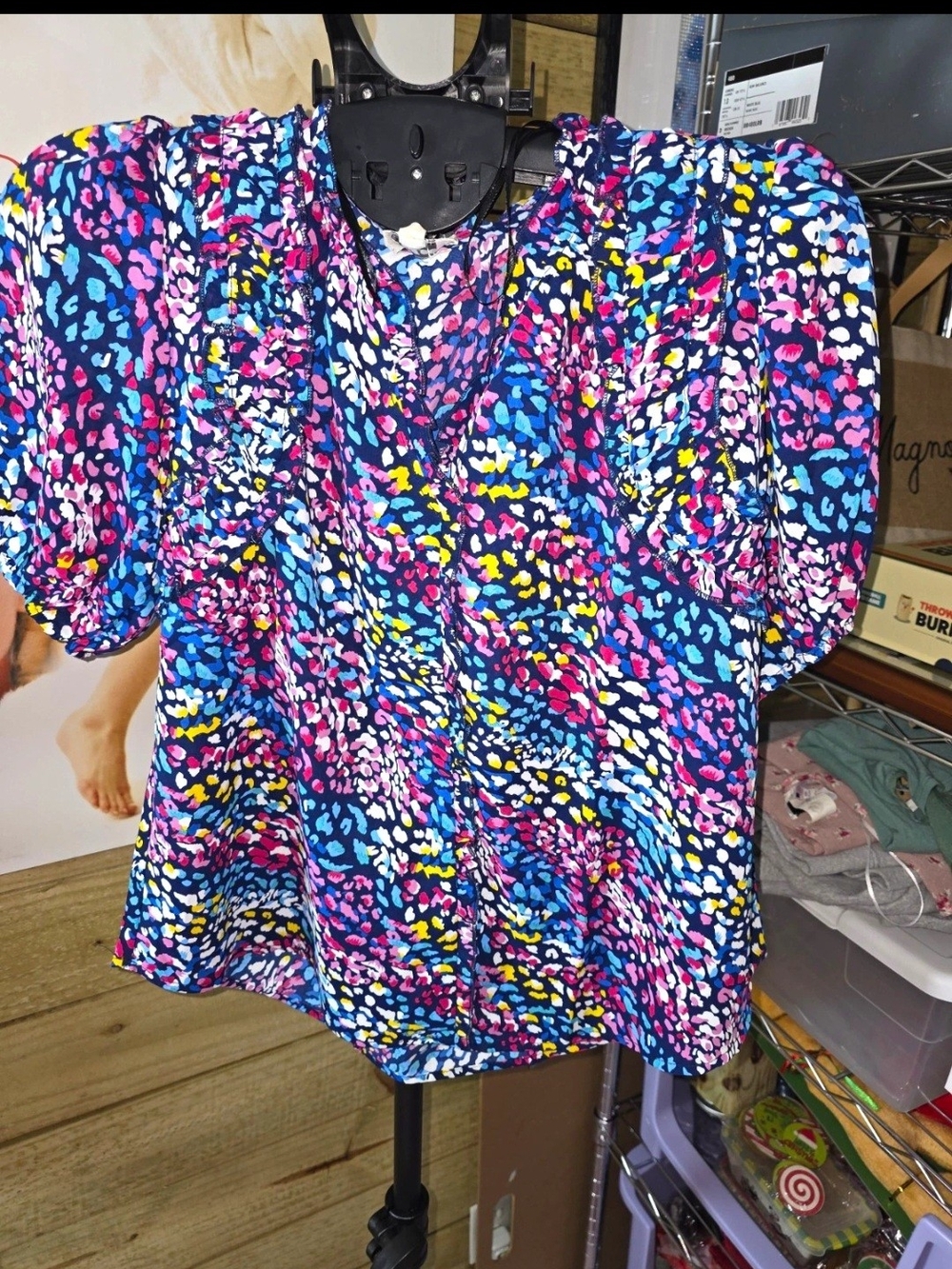 Umgee Multicolor Puff-Sleeve V-Neck Blouse